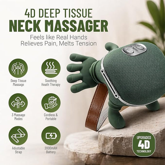 Human Hand Design Heated Therapy Electric Wireless Neck and Back Massager for Pain Relief, Deep Tissue Muscle Relaxation with 4D Kneading & Heat (neck massager)