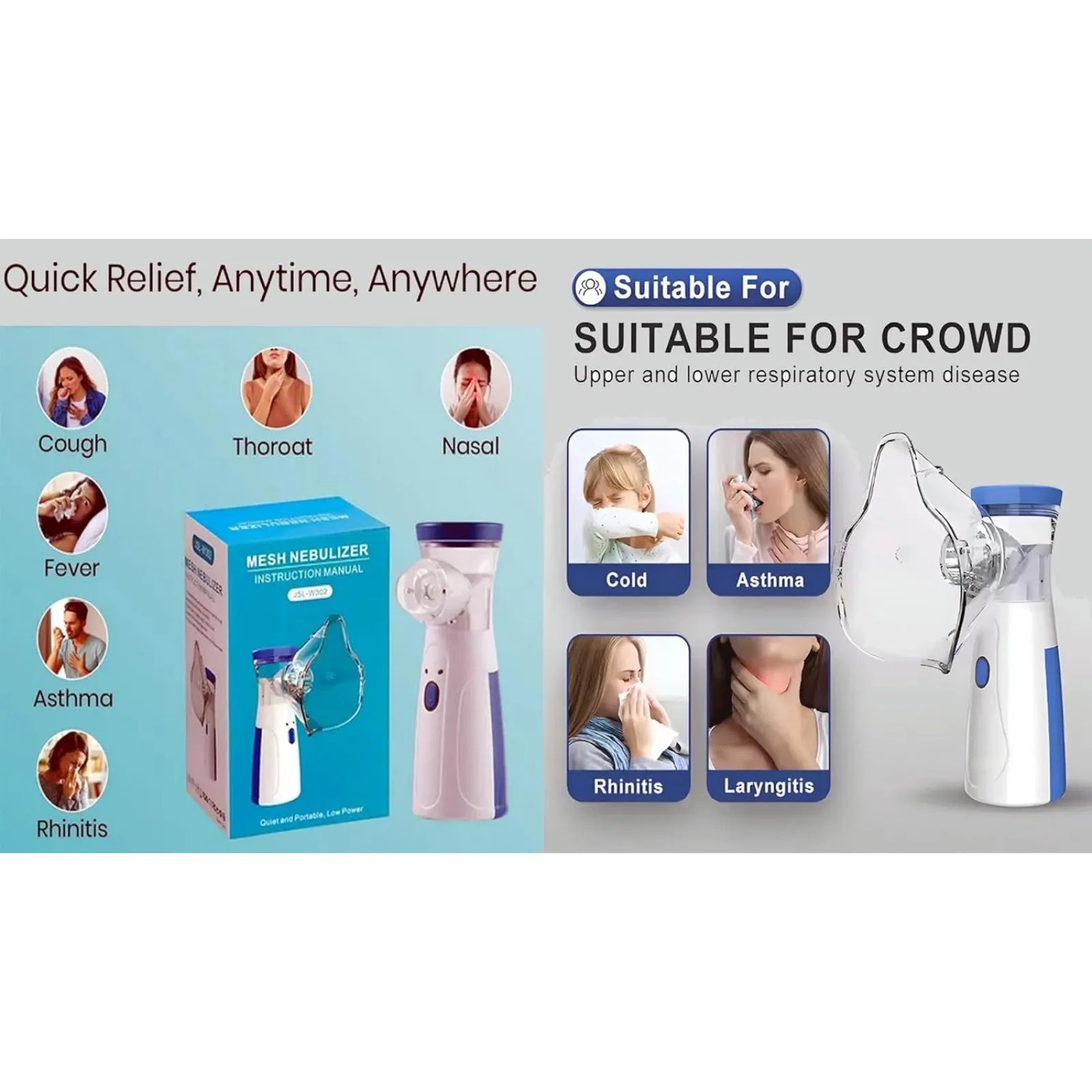 Portable Mesh Nebulizer, Silent and Compact Nebulizer Machine for Adult and Kids Effective for Cough, Asthma, Sinusitis, and Bronchitis, Steam Inhaler for Cold and Cough -Quick Relief and Daily Use